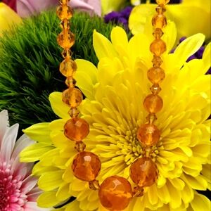 Vintage French Galalith Faceted Amber Tone Beads Necklace